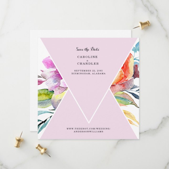 Save The Date Aquarelle Floral Site Mariage Rose (Devant/Arrière en situation)