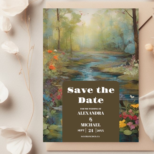 Save The Date Aquarelle Floral Spring Mountains Mariage (Créateur téléchargé)