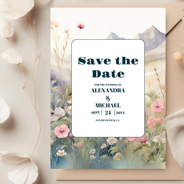 Save The Date Aquarelle Floral Spring Mountains Mariage (Créateur téléchargé)