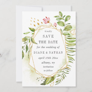 Save The Date Aquarelle Floral Wild Green Foliage Enregistrer la