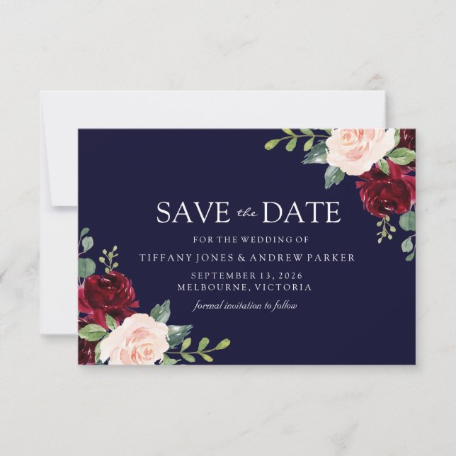 Save The Date Aquarelle florale Blush & Burgundy (Devant)