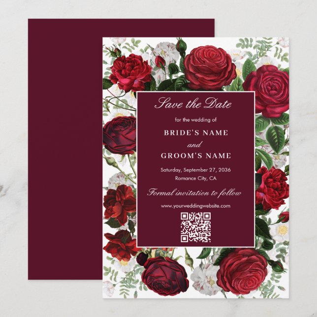 Save The Date Aquarelle florale bourguignonne moderne Mariage él (Devant / Derrière)