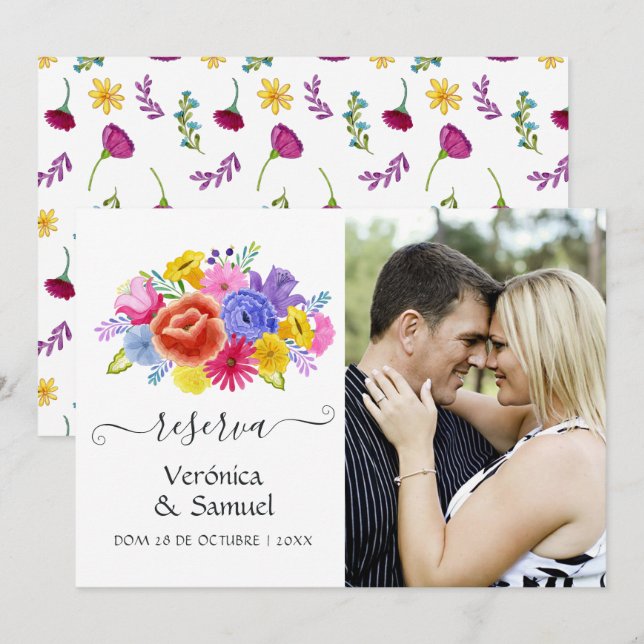 Save The Date Aquarelle Florale Espagne Fiesta photo Mariage (Devant / Derrière)