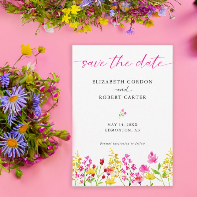 Save The Date Aquarelle Florale fleur sauvage Élégante Script (Créateur téléchargé)
