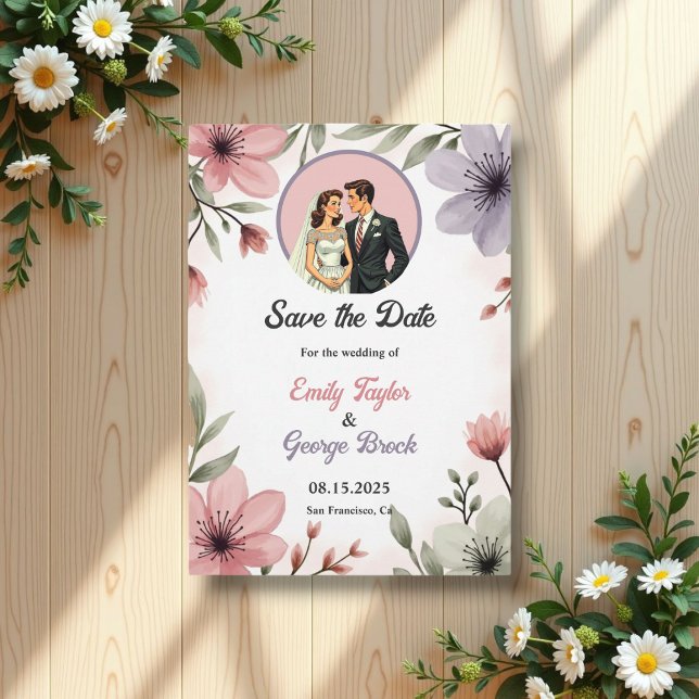 Save The Date Aquarelle Florale Mariée Et Mariage Romantique (Créateur téléchargé)