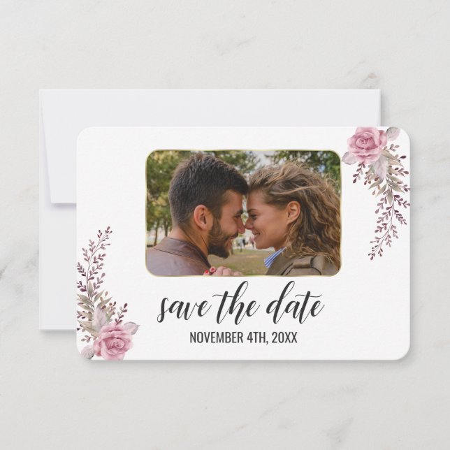 Save The Date Aquarelle florale Marsala Maroon Enregistrer la da (Devant)