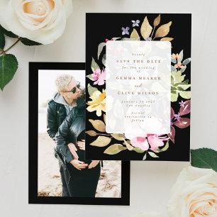Save The Date Aquarelle florale noire Mariage photo