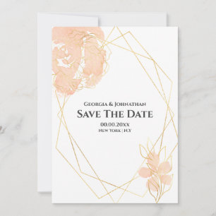 Save The Date Aquarelle florale orangée d'or géométrique 