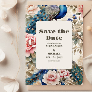 Save The Date Aquarelle Florale Peacock Chinoiserie Mariage