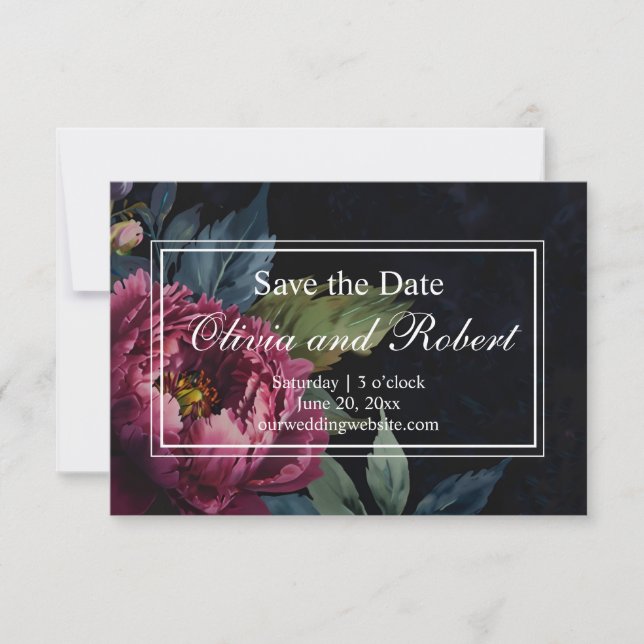 Save The Date Aquarelle florale rose foncé élégant  (Devant)