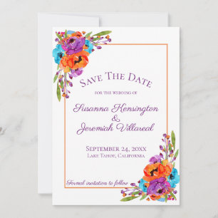 Save The Date Aquarelle Florale Violet Orange Enregistrer La Dat