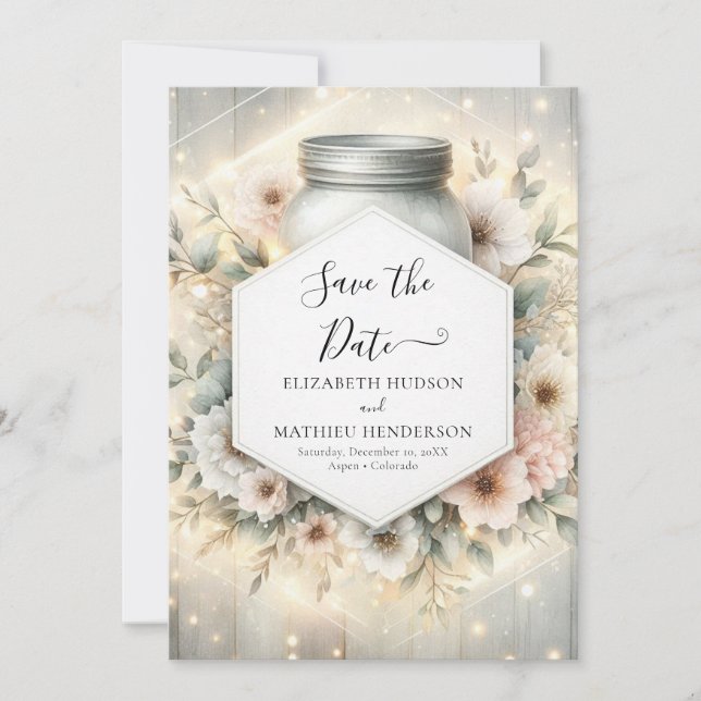 Save The Date Aquarelle Florales Mason Jar Mariage (Devant)