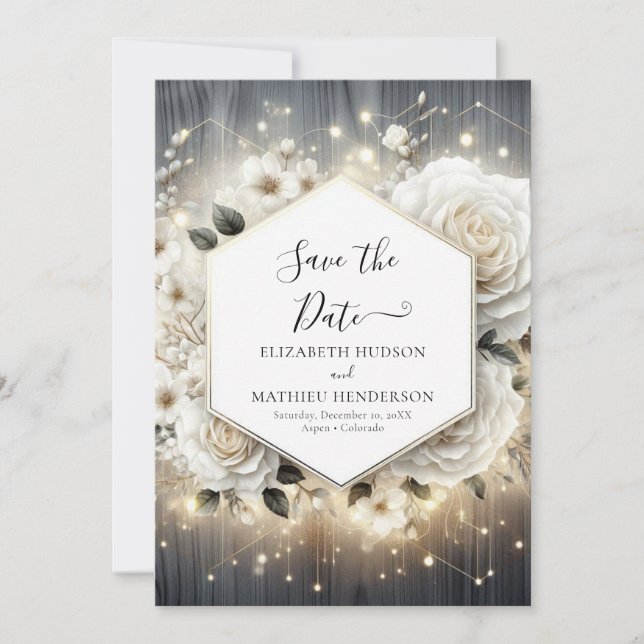 Save The Date Aquarelle Florales Roses blanches Mariage (Devant)