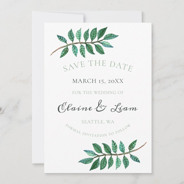 Save The Date Aquarelle Foliage Mariage de verdure (Devant)