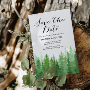 Save The Date Aquarelle Forêt Pins Photo Enregistrer la date