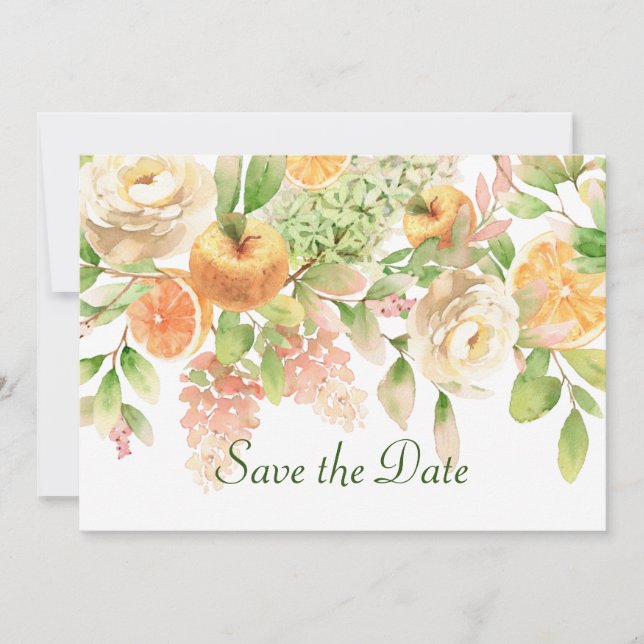 Save The Date Aquarelle Fruit et Fleurs de Jardin (Devant)