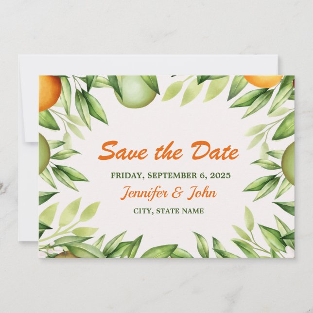 Save The Date Aquarelle Fruit Orange Botanique Mariage (Devant)
