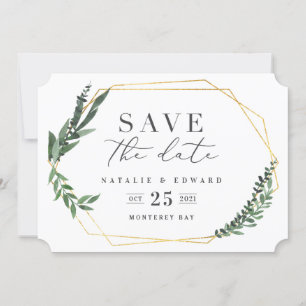 Save The Date aquarelle géométrique or feuillage