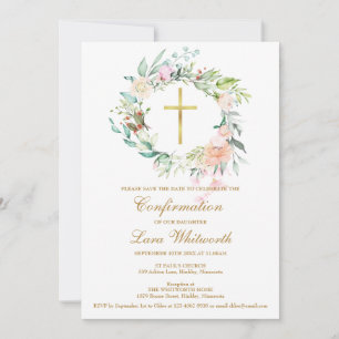 Save The Date Aquarelle Gold Cross Confirmation Florale