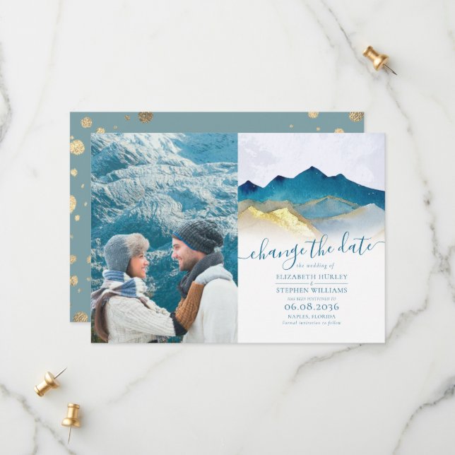 Save The Date Aquarelle Golden Mountain Mariage Modifier La Date (Devant/Arrière en situation)