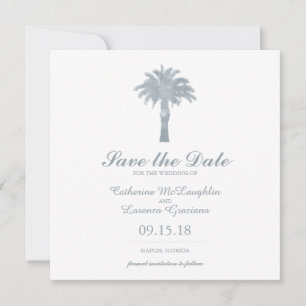 Save The Date Aquarelle Gris Serene Palm Tree Enregistrer la dat