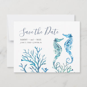 Save The Date Aquarelle Hippocampe et corail Enregistrer la date