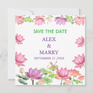 Save The Date Aquarelle Jardin Floral de Lotus Rose Faire Part d