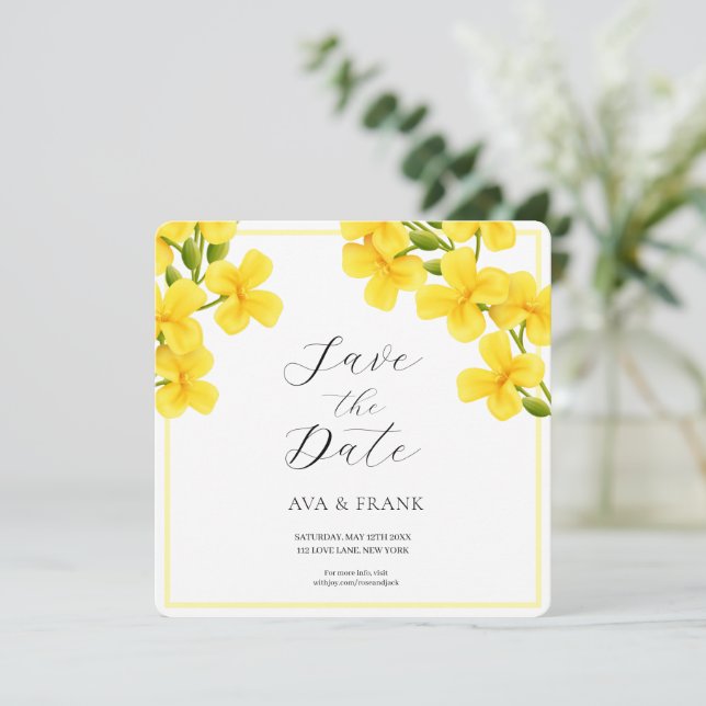 Save The Date Aquarelle Jaune Floral Jardin Blanc Mariage (Debout devant)