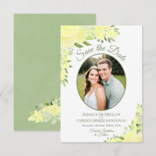 Save The Date Aquarelle jaune Floral Oval Mariage photo