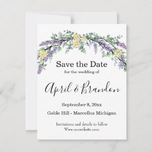 Save The Date Aquarelle jaune Lavande Eucalyptus