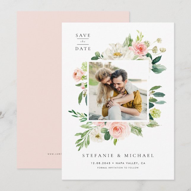 Save The Date Aquarelle Jolie Fleurs de Jardin Photo (Devant / Derrière)