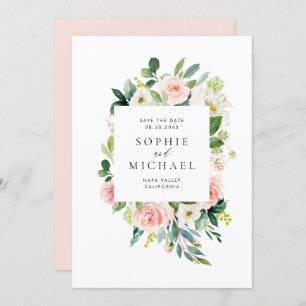 Save The Date Aquarelle Jolie Fleurs roses et verdure