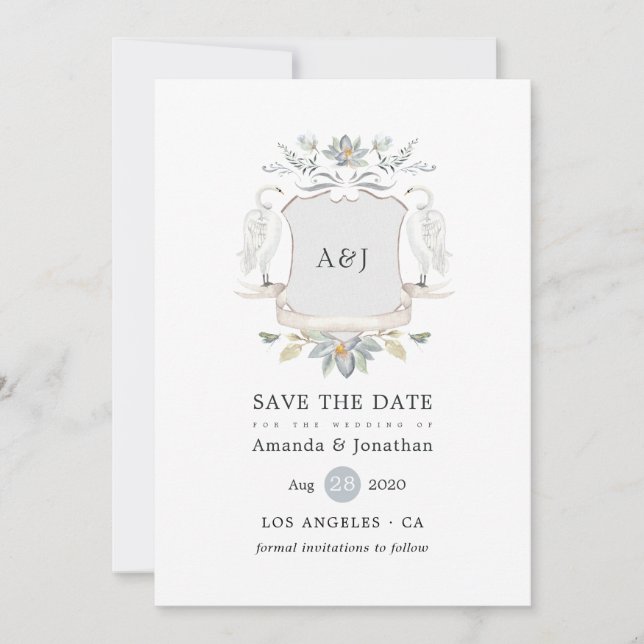 Save The Date Aquarelle Lakeside Mariage Monogram Crest (Devant)