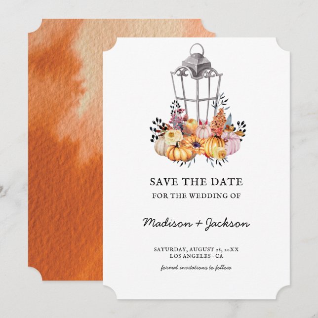Save The Date Aquarelle lanterne Mariage Automne Enregistrer La  (Devant / Derrière)