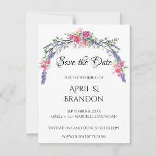 Save The Date Aquarelle Lavande rose Rose sauvage et Eucalyptus