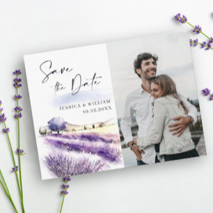 Save The Date Aquarelle Lavender Flowers Field Photo Mariage