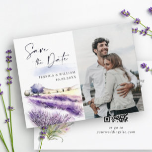 Save The Date Aquarelle Lavender Flowers Field Photo Mariage