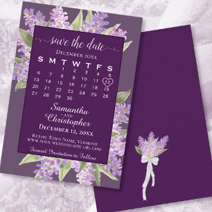 Save The Date Aquarelle Lilacs & Calendrier Plum Purple Mariage