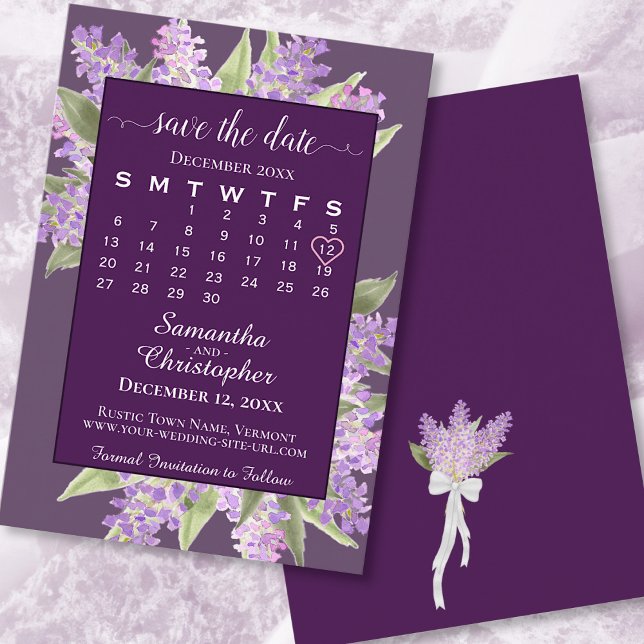 Save The Date Aquarelle Lilacs & Calendrier Plum Purple Mariage (Créateur téléchargé)