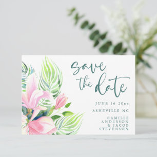Save The Date Aquarelle Magnolia Flower en rose été