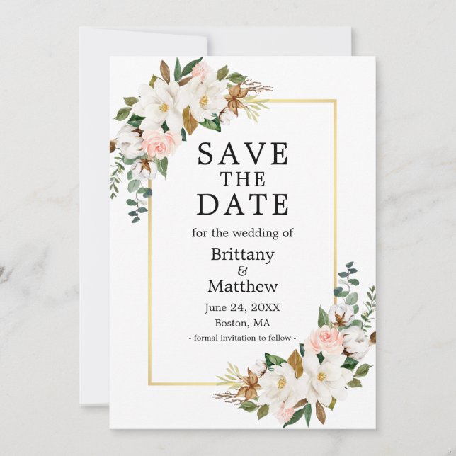 Save The Date Aquarelle Magnolias Roses Roses Roses Roses Roses  (Devant)