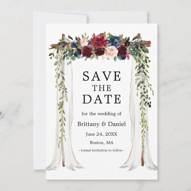 Save The Date Aquarelle mariage à canopée Arch Floral (Devant)