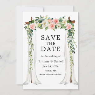 Save The Date Aquarelle mariage à canopée rose blanc