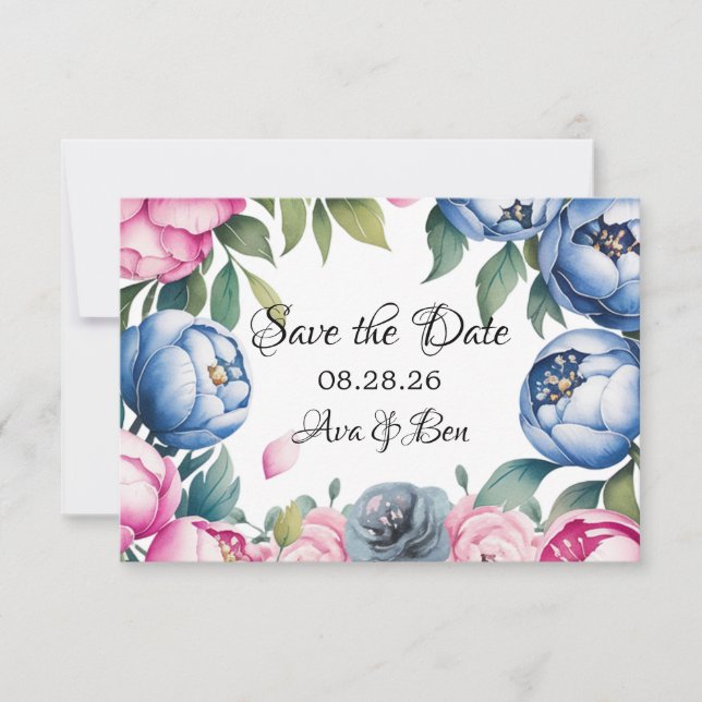 Save The Date Aquarelle Mariage Arch rose et bleu (Devant)