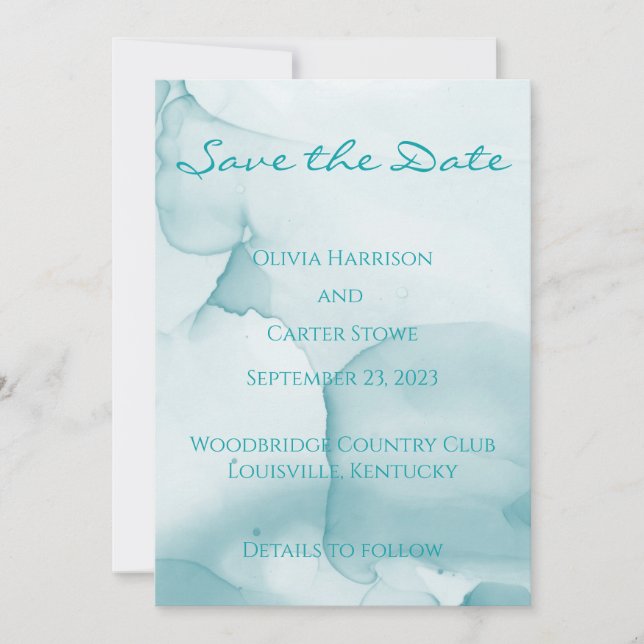 Save The Date Aquarelle Mariage bleu moderne Enregistrer la date (Devant)