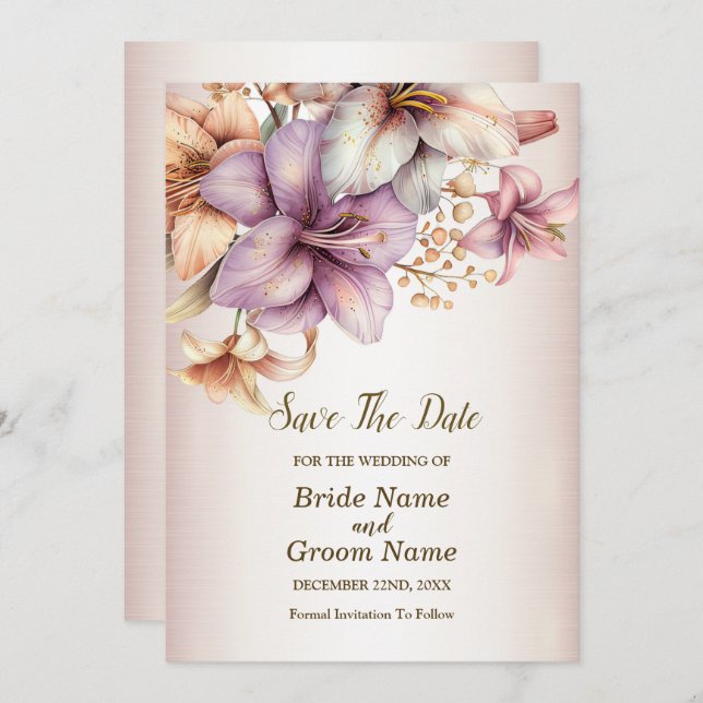 Save The Date Aquarelle mariage Boho Rose Fleurs Élégantes (Devant / Derrière)