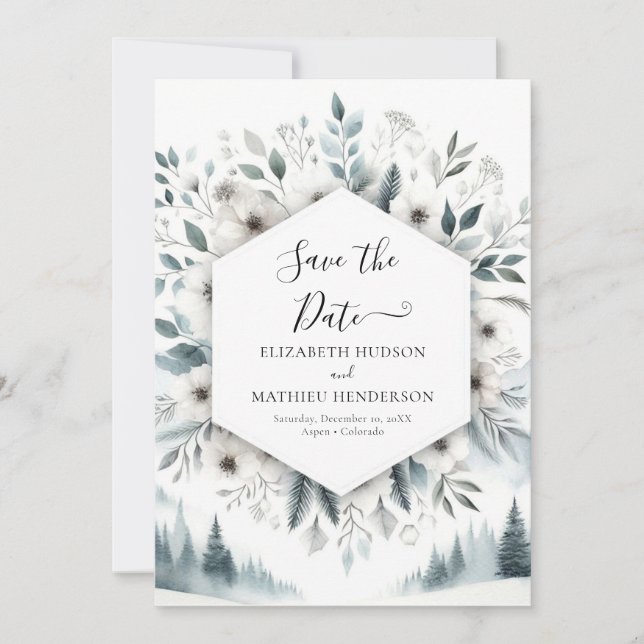 Save The Date Aquarelle Mariage de montagne minimal (Devant)
