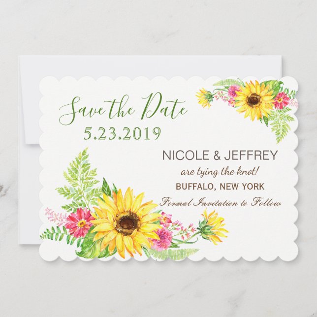 Save The Date Aquarelle Mariage de tournesol jaune Enregistrer l (Devant)