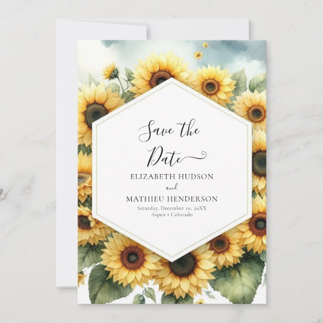 Save The Date Aquarelle Mariage de tournesol minimal (Devant)