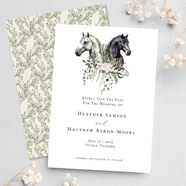 Save The Date Aquarelle Mariage équestre Élégant Chevaux (Classy and elegant equestrian wedding invitation design)